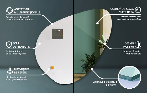 Irregular mirror organic frameless for the bathroom 48x48 cm