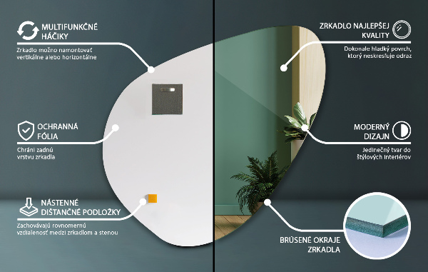 Organic shaped mirror frameless loft-style 68x67 cm