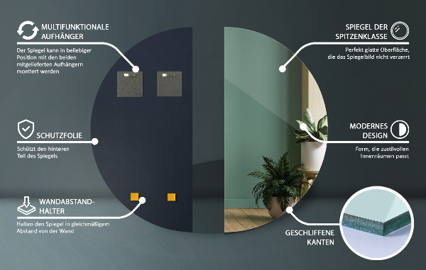 Half moon minimalist mirror without frame 10x20 in