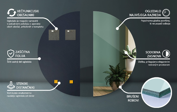 Half moon minimalist mirror without frame 10x20 in