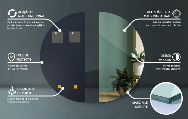 Half circle mirror without frame 12x24 in