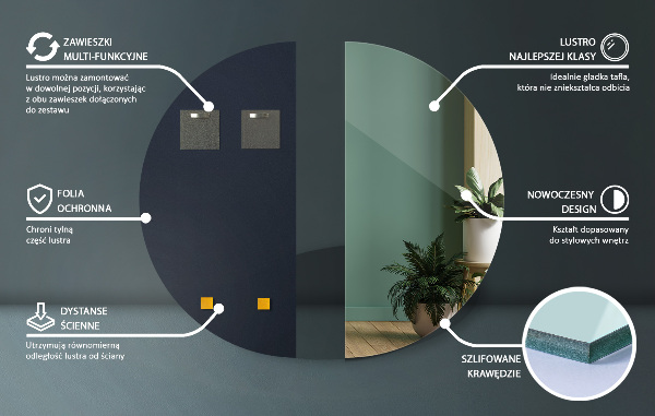 Half round mirror without frame 16x32 in