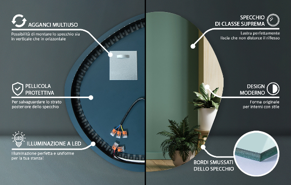 Unusual shaped led light mirror 58x58 cm