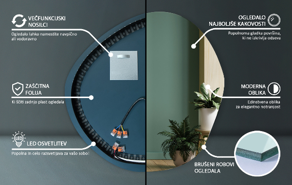 Unusual shaped led light mirror 58x58 cm