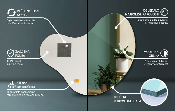 Mirror pebble shape without frame 48x48 cm