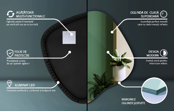 Asymetric led light mirror 48x48 cm