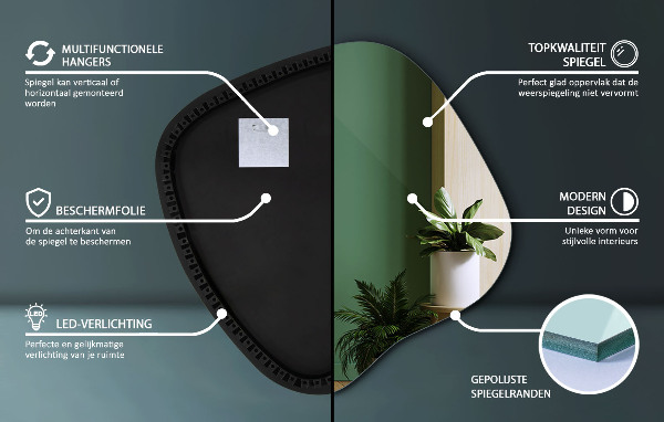 Asymetric led light mirror 48x48 cm