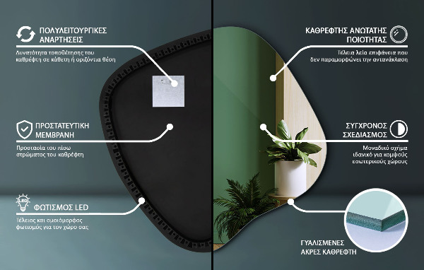Asymetric led light mirror 48x48 cm