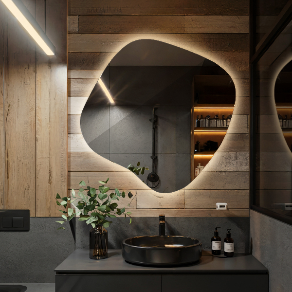 Asymetric led light mirror 59x58 cm