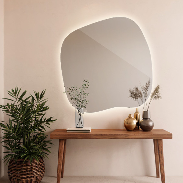 Asymetric led light mirror 59x58 cm