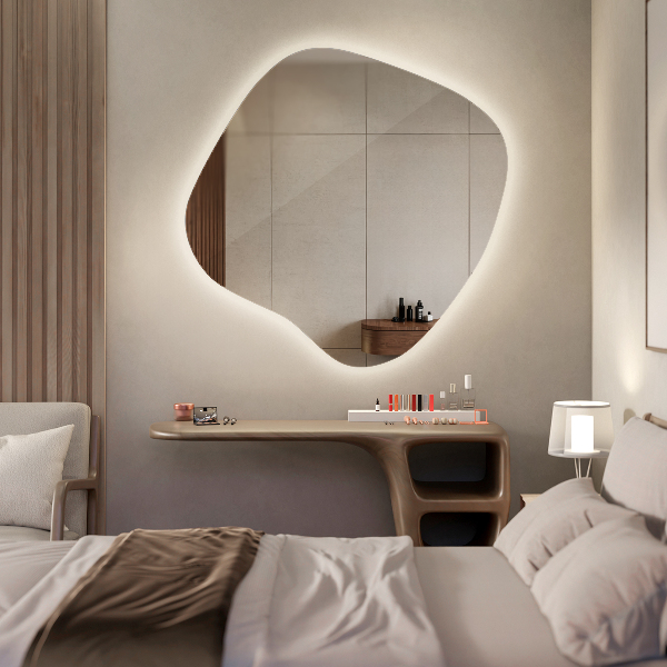 Asymetric led light mirror 68x67 cm