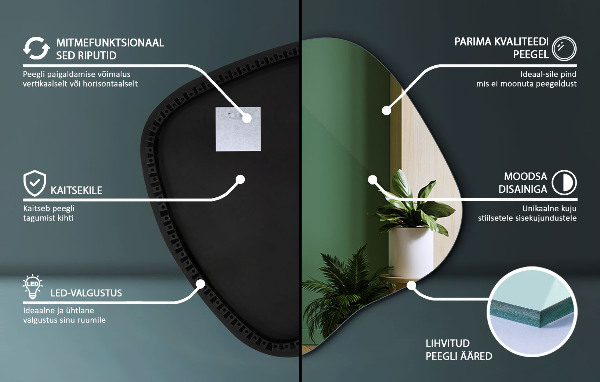 Asymetric led light mirror 68x67 cm