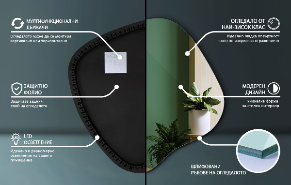 Asymetric led light mirror 77x77 cm