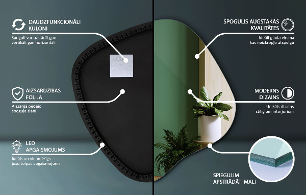 Asymetric led light mirror 77x77 cm