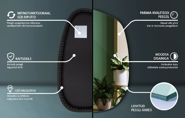 Asymmetrical led mirror 49x34 cm