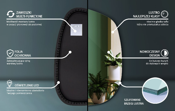 Unusual shaped led light mirror 68x47 cm