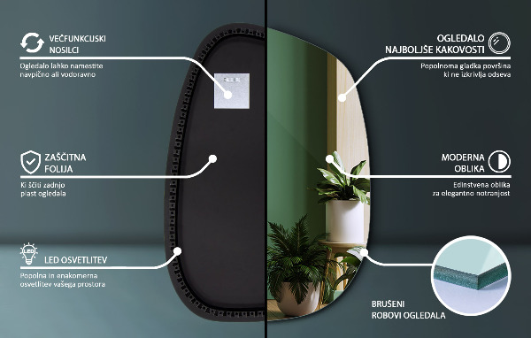 Unusual shaped led light mirror 68x47 cm