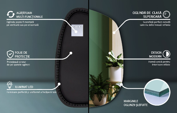 Unusual shaped led light mirror 68x47 cm