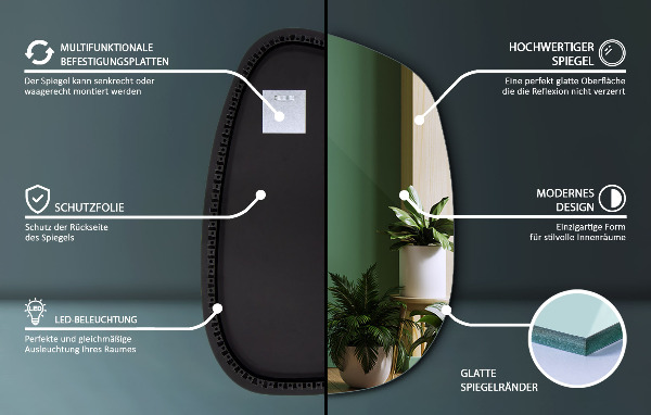 Organic shape led backlit mirror 79x57 cm