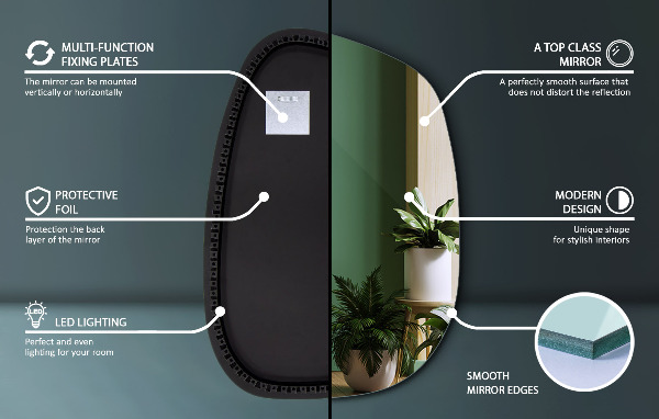 Weird shaped mirror with led lights 91x66 cm