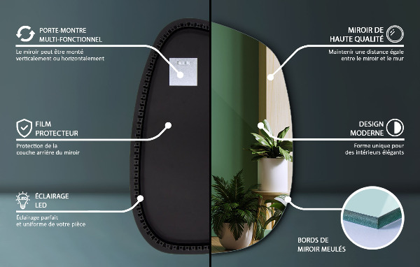 Weird shaped mirror with led lights 91x66 cm