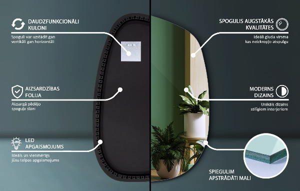 Weird shaped mirror with led lights 91x66 cm