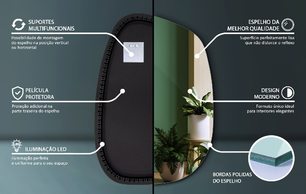 Weird shaped mirror with led lights 91x66 cm