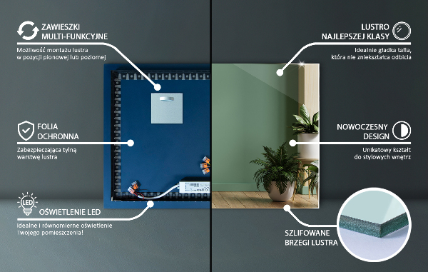 Rectangle illuminated mirror 39x28 in