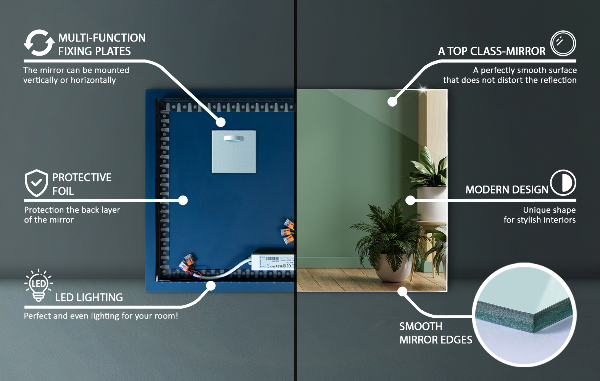Modern rectangle mirror with lights 28x20 in