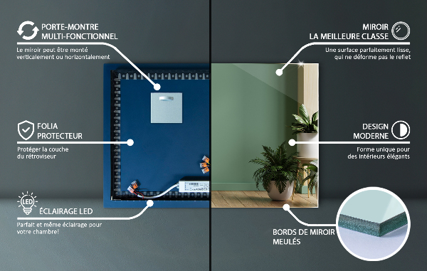 Modern rectangle mirror with lights 28x20 in