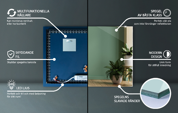 Large rectangular illuminated mirror 32x24 in