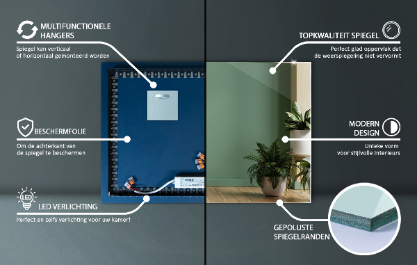 Large rectangular illuminated mirror 32x24 in