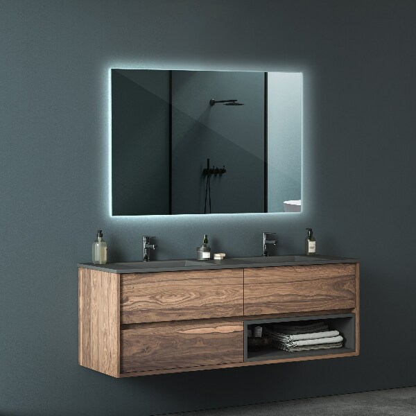 Rectangular bath mirror with lights 39x28 in