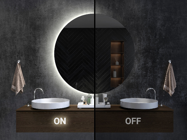 Half circle mirror with lights 30x60 cm