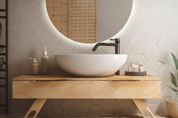 Half circle mirror with lights 30x60 cm