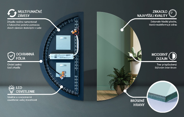 Semi-round led lighted mirror 40x80 cm
