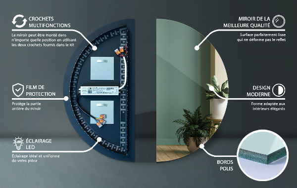 Led semi-circular mirror 45x90 cm