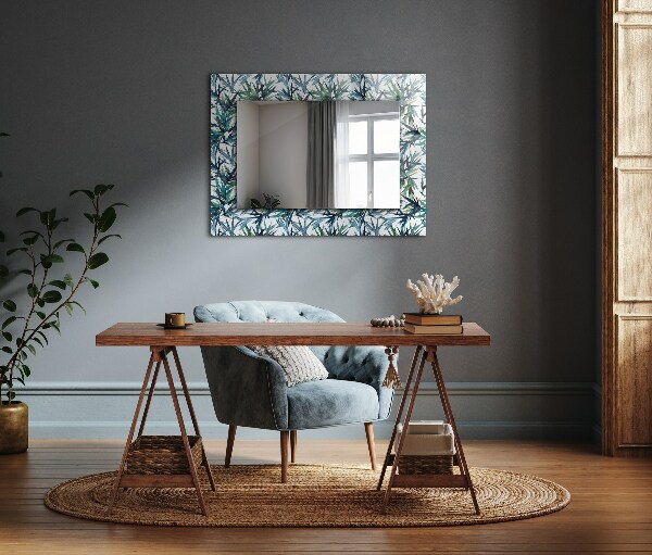 Wall mirror decor Bamboo leaves in watercolour