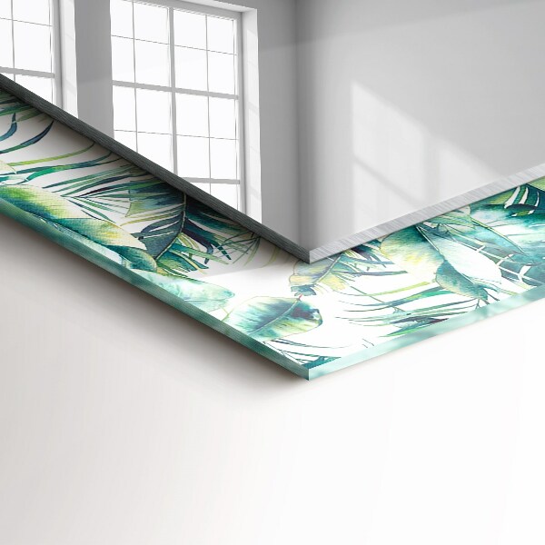 Mirror frame with print Green tropical leaves