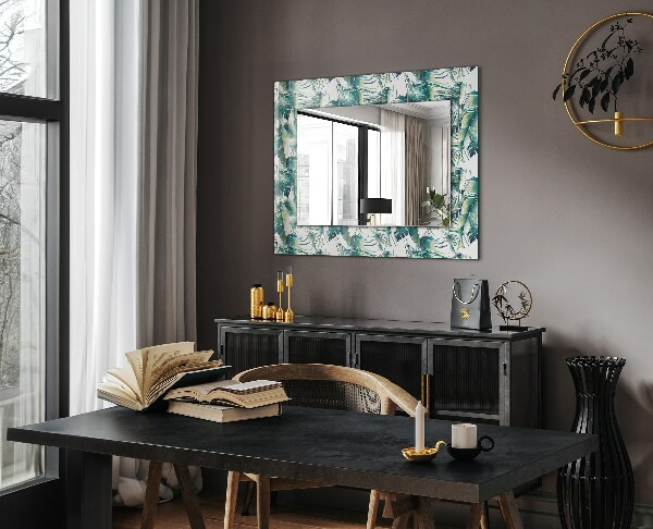 Mirror frame with print Green tropical leaves