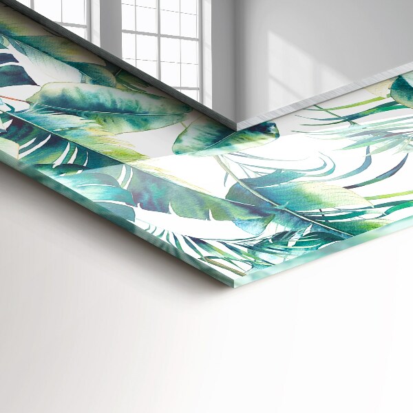 Mirror frame with print Green tropical leaves