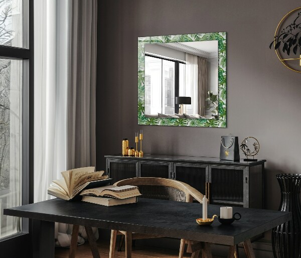 Mirror frame with print Green tropical leaves
