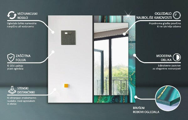 Mirror frame with print Green tropical leaves