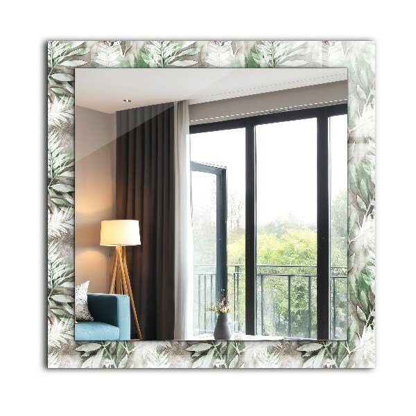 Mirror frame with print Drawing of green leaves