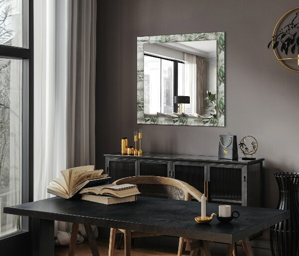 Mirror frame with print Drawing of green leaves