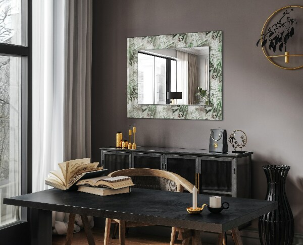Mirror frame with print Drawing of green leaves