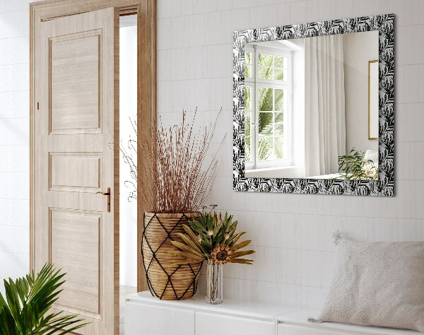 Wall mirror design Black and white leaves