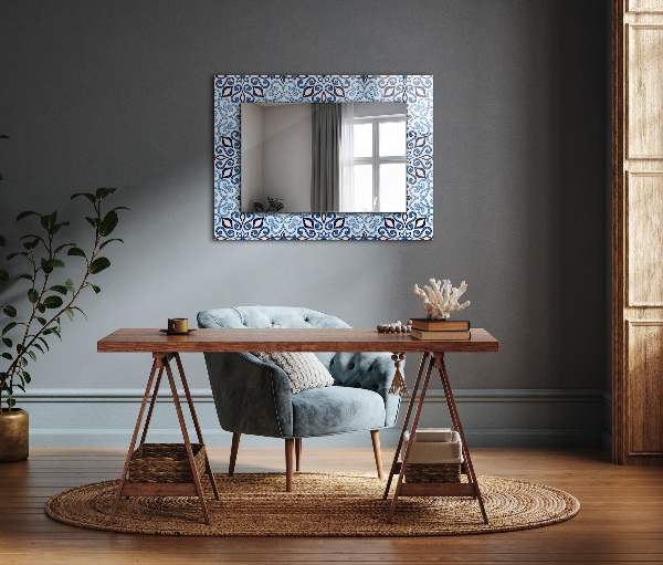 Decorative mirror Blue ornamental motif