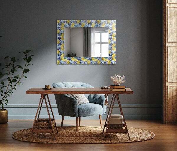 Mirror frame with print Coloured floral pattern