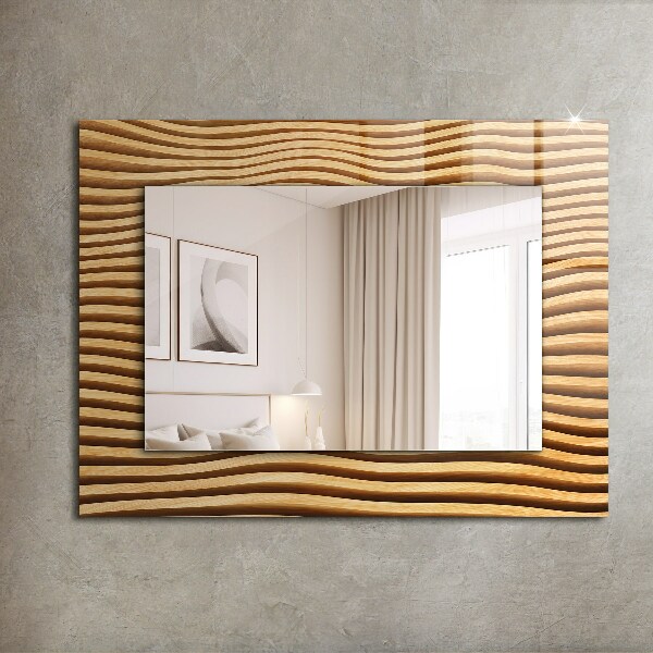 Mirror frame with print Waves in wood